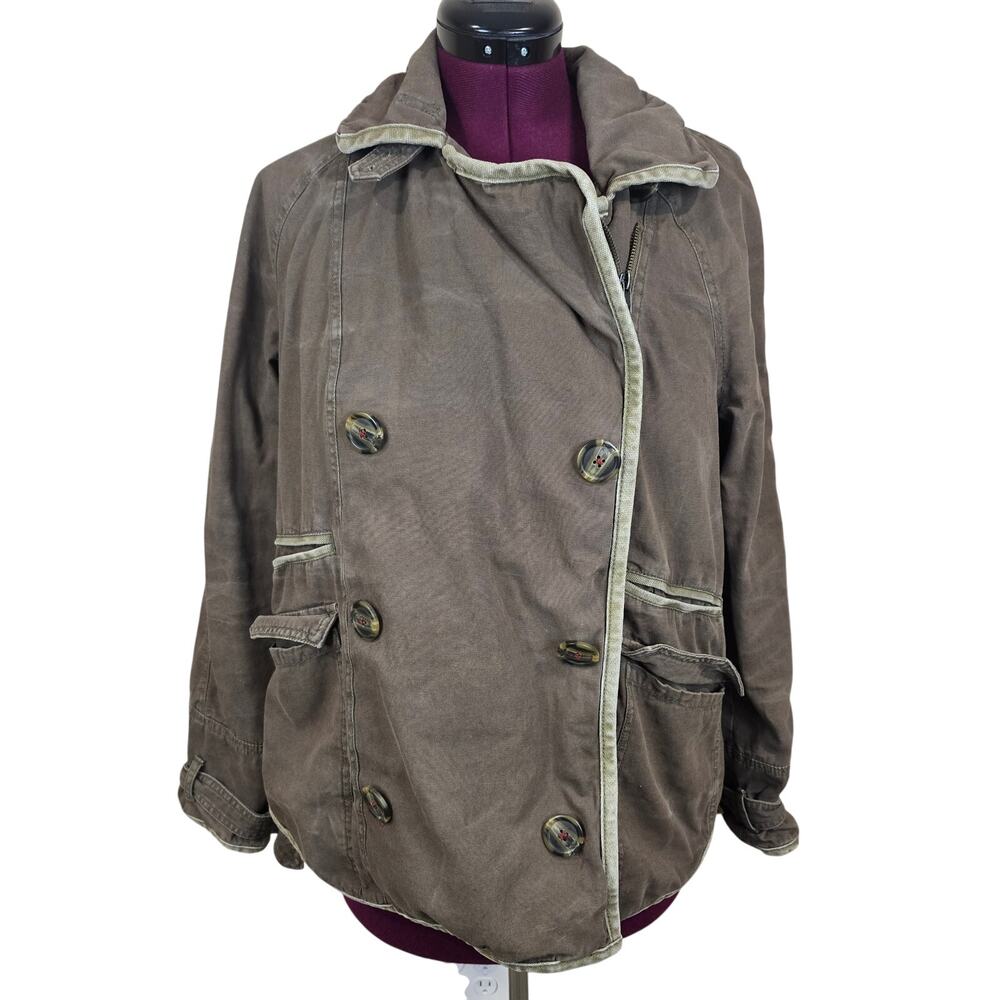 Women's Free People Green Full Zip Military Jacket Coat | Size Large - Picture 2 of 12